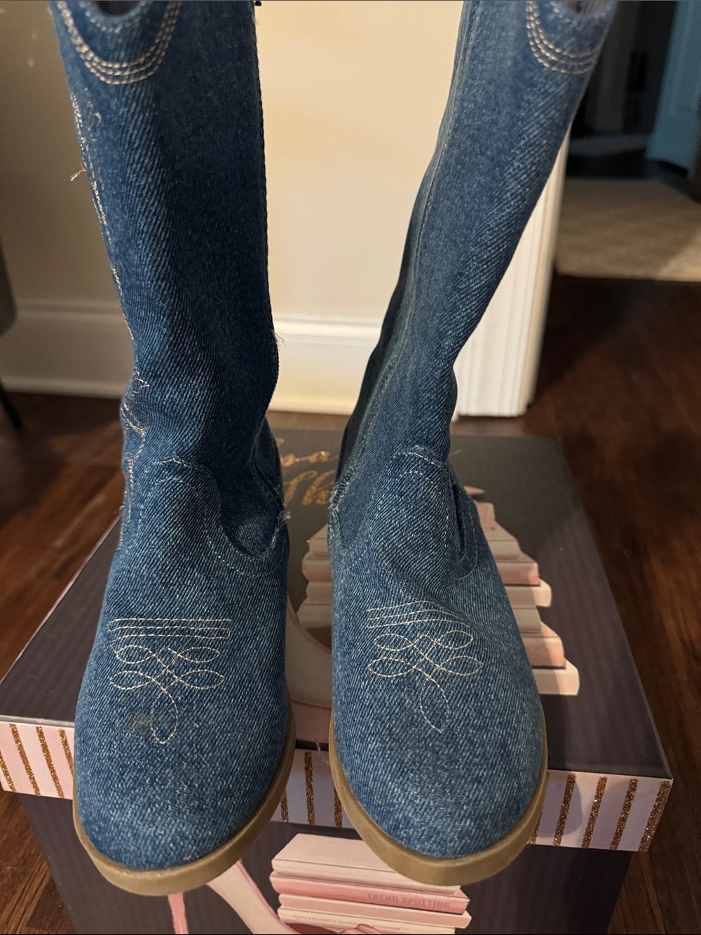 wonder nation Denim Blue Girls' Pull-On Cowboy Boots